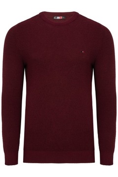 SWETER MĘSKI KLASYCZNY GŁADKI CASUAL CIENKI BAWEŁNA PROSTY BORDOWY: L