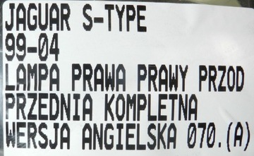 JAGUAR S-TYPE 99-04 SVĚTLO PRAVÁ PRAVÝ PŘEDNÍ GB UK