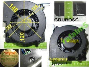 Wiatrak WENTYLATOR turbi odśrodkowy DUŻY 15V