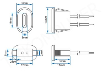 Разъем USB C для панели, белый, 2-контактный