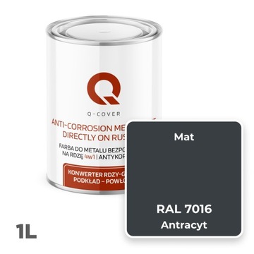 FARBA DO METALU NA RDZĘ OCYNK ALUMINIUM STAL 4w1 ANTRACYT RAL 7016 MAT 1L