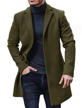 Męska zimowy płaszcz Moda męska długi z wełny kurt ROZ M-3XL