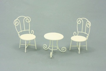 MINI OGRÓD- Stół z krzesłami, biały- 5,9cm wysokie