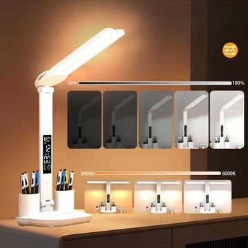 ДВОЙНАЯ СВЕТОДИОДНАЯ НАСТОЛЬНАЯ ЛАМПА С ДИСПЛЕЕМ ЧАСЫ ОРГАНАЙЗЕР ДАННЫЕ ТЕМПЕРАТУРЫ 6в1