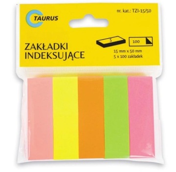 Zakładki indeksujące papierowe 15mmx50mm 5x100szt.