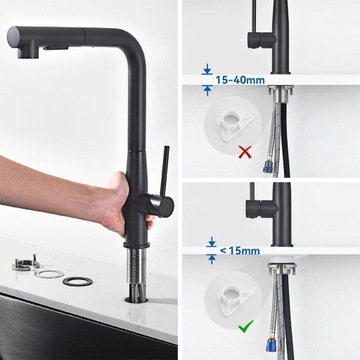 Bateria Kuchenna Zlewozmywa Kran Stalowy z Wyciąganą Wylewką 2-Tryby 50CM