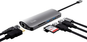 Hub Adapter 7w1 USB-C HDMI Ethernet USB-A Czytnik