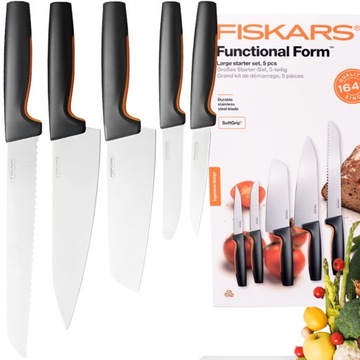 FISKARS KOMPLET ZESTAW 5 NOŻY NOŻE KUCHENNE DO CHLEBA POMIDORÓW OSTRE