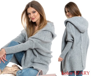 NEIRO LUŹNY SWETER KARDIGAN Z KAPTUREM OVERSIZE