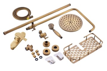 Zestaw Prysznicowy MOSIĄDZ z deszczownicą RETRO PÓŁKA NOWOŚĆ