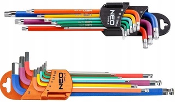 KLUCZE KOLOROWE SZEŚCIOKĄTNE IMBUS HEX TORX 18 SZT NEO 09-512 09-518
