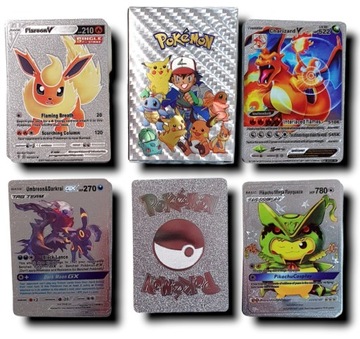 KOLEKCJONERSKIE KARTY POKEMON ETUI srebrne 55 KART