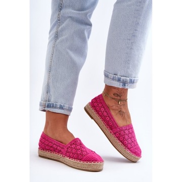 Różowe Tkanina Buty Damskie Espadryle PG1 r.37