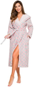 ХАЛАТ ЖЕНСКИЙ ДЛИННЫЙ ТЕПЛЫЙ ПУХОВЫЙ, РОЗОВЫЙ L