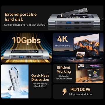 Док-станция 8-в-1 Быстрый портативный адаптер-концентратор