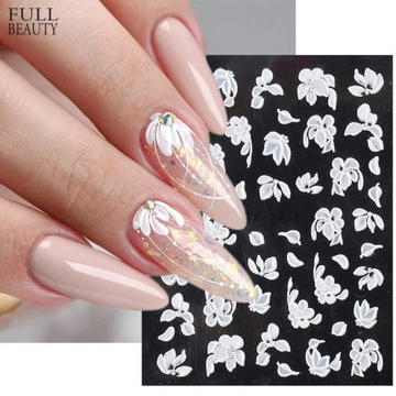 5D наклейки для ногтей с белым цветком, свадебные аксессуары