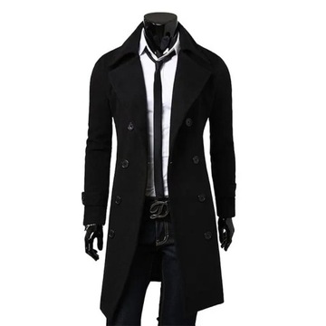 4XL-Fashionable Solid Color Men's Long Trench Coat