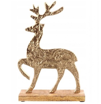 FIGURKA RENIFER METAL DREWNO MANGO JELEŃ ZŁOTY