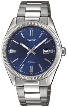 Zegarek męski Casio KLASYCZNY z datownikiem stalowy WR50m- PUDEŁKO + GRAWER