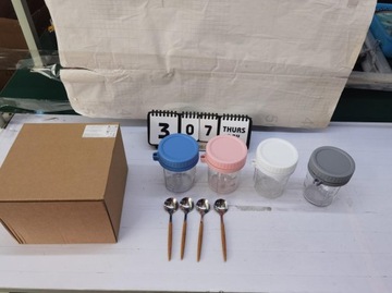 БАНКА ДЛЯ ХРАНЕНИЯ ЙОГУРТА ОВСЯНАЯ ДЛЯ ШКОЛЫ 350МЛ 4ШТ С ЛОЖКОЙ