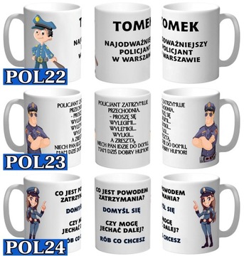 KUBEK DLA POLICJANTA POLICJA POLICJANTKA ŚMIESZNY TEKST + IMIĘ NA PREZENT