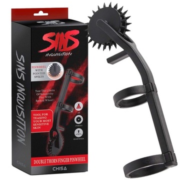 Czarne radełko do pieszczot BDSM Double Thorn Finger - Stymulujące CHISA