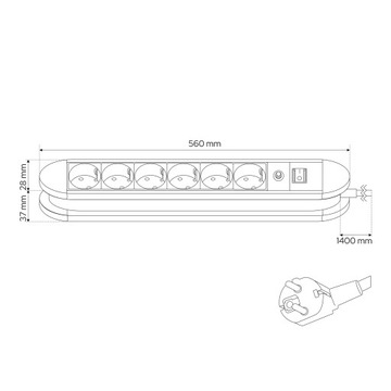 PRZEDŁUŻACZ LISTWA ZASILAJĄCA SCHUKO 1,4m 6 GNIAZD