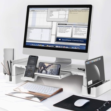 РЕГУЛИРУЕМАЯ ПОДСТАВКА ДЛЯ МОНИТОРА, БЕЛАЯ + 2 ПОДСТАВКИ ДЛЯ ХРАНЕНИЯ