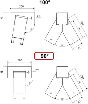 Соединитель для распашных 90х90 - квадрат 90 градусов.