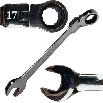 KLUCZ PŁASKO OCZKOWY Z GRZECHOTKĄ I PRZEGUBEM 17MM ŁAMANY WYTRZYMAŁY 72ZĘBY