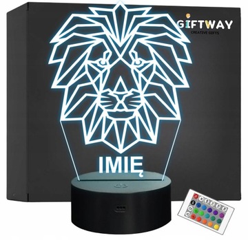 Lampka Nocna LED 3D Z Imieniem Grawer Lew Lion Personalizowana na Prezent