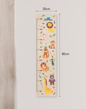 Таблица роста детей, ДЕРЕВЯННАЯ, наклейка с изображением животных