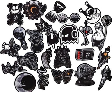 BLACK MIX CZARNE NAKLEJKI WODOODPORNE MIX WLEPY NA LAPTOP BIDON KASK 50szt