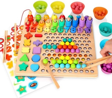 Головоломка Деревянные Блоки Шарики Рыбки Монтессори