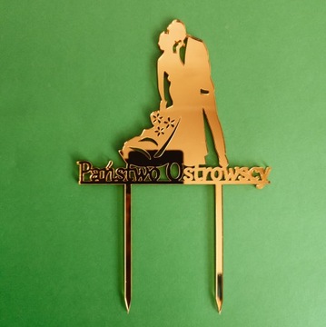 Топпер для торта Мистер и Миссис + имя, золотое зеркало