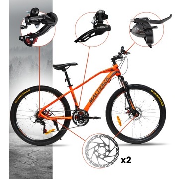 ГОРНЫЙ ВЕЛОСИПЕД SHIMANO 26 MTB, 2x ДИСКОВЫЕ ТОРМОЗА, РАМА 18 ДЮЙМОВ, ШИНЫ 26 ДЮЙМОВ, 15 КГ