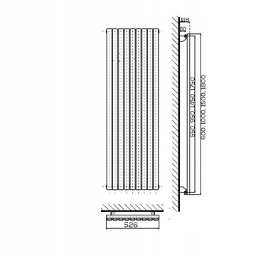 Комнатный радиатор БЕЛЫЙ 1500 x 526, вертикальный RENE, высокая мощность