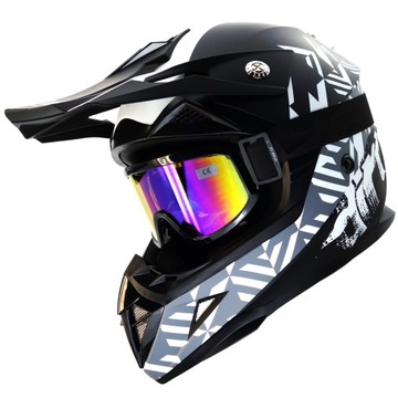 KASK MOTOCYKLOWY CROSS HORN 915 ENDURO QUAD POD INTERKOM ECE-06 + GOGLE XS