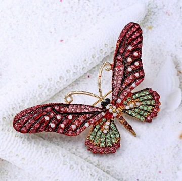 БАБОЧКА БРОШЯ БАБОЧКА ЦВЕТНАЯ ЗОЛОТО-РОЗОВАЯ ДЕКОРА