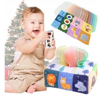 SORTER PUDEŁKO Z CHUSTECZKAMI PLUSZOWE SENSORYCZNE MONTESSORI ZWIERZĄTKA