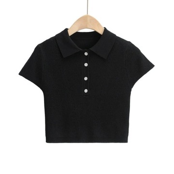 Women Inspired Cropped Knitted Polo Top Pointelle