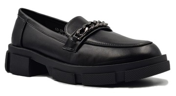 Buty Damskie Półbuty Wygodne Z Łańcuchem Czarne 40