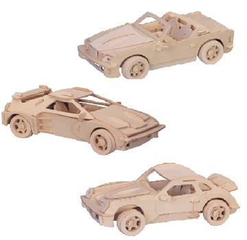 ZESTAW 3 AUTA SPORTOWE PUZZLE 3D DREWNIANE