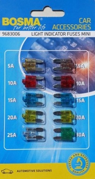 BEZPIECZNIKI SAMOCHODOWE PŁYTKOWE NOŻOWE MINI 10 SZT. 5A / 30A
