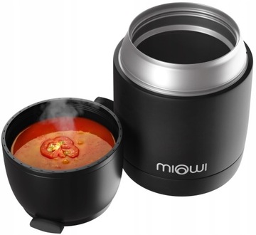 Обеденный термос для супа, еды, Steel Miowi, 450 мл, Ложка, Черный