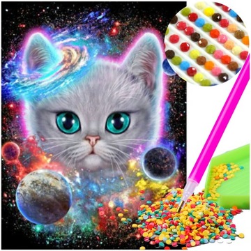 ZESTAW Haft Diamentowy KOTY DIAMOND PAINTING Abstrakcja WYKLEJANKA OBRAZ 5D