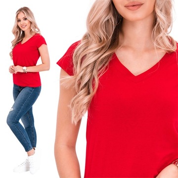 T-shirt damski basic 100% bawełna 002SLR czerwony XXL
