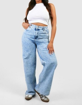 BOOHOO SZEROKIE SPODNIE JEANS WASH EFFECT WYSOKI STAN 8EN NG2__46