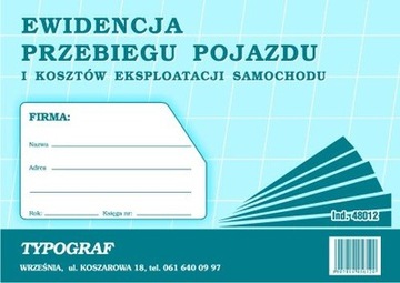 Ewidencja przebiegu pojazdu KILOMETRÓWKA 32 strony (zestaw 5 sztuk)