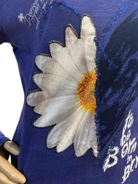 Desigual bawełniana bluzka fioletowa długi rękaw stokrotka cekiny L